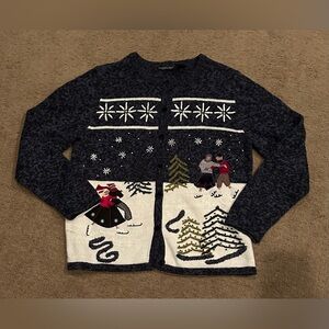 Reference Point Ice Skating Couples Holiday Cardigan Sweater in Size M